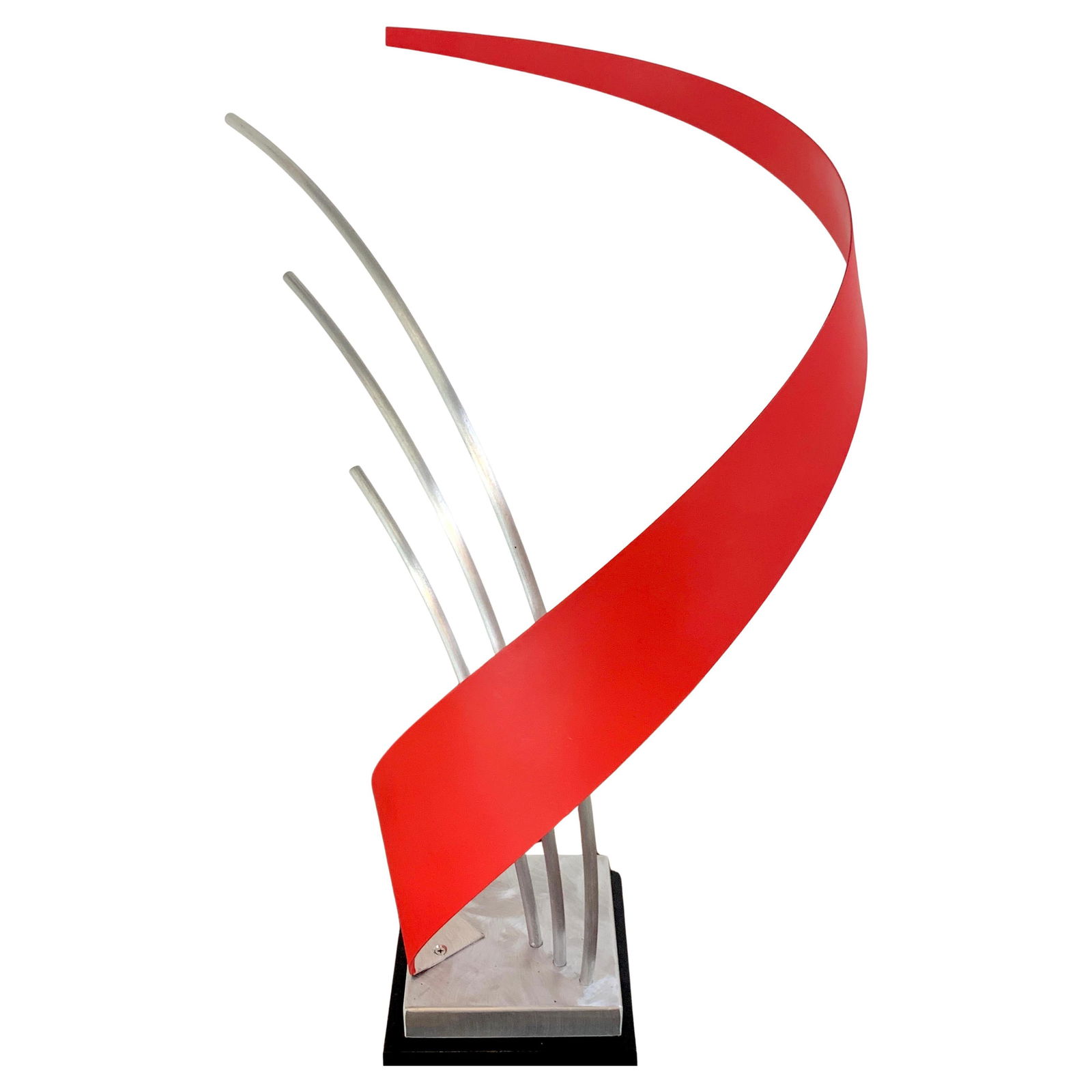 French Modern 1980s Enameled Metal Abstract Sculpture: French Modern 1980s Enameled Metal Abstract Sculpture This striking French modern enameled metal abstract sculpture is a captivating piece that embodies kinetic energy and dramatic flair. Crafted in t