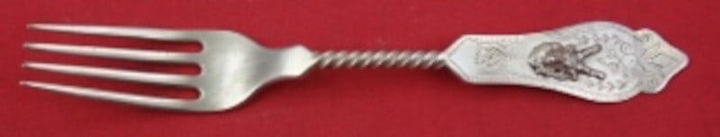 Duhme Saxon Stag Coin Silver Dessert Fork Twisted Handle 6 1/8" (1 of 2)