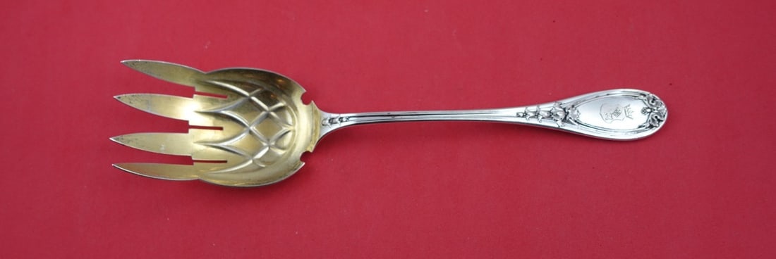 Wilkens Sterling Silver Salad Serving Fork C1860-80 Gold Washed 9 3/4" (1 of 2)