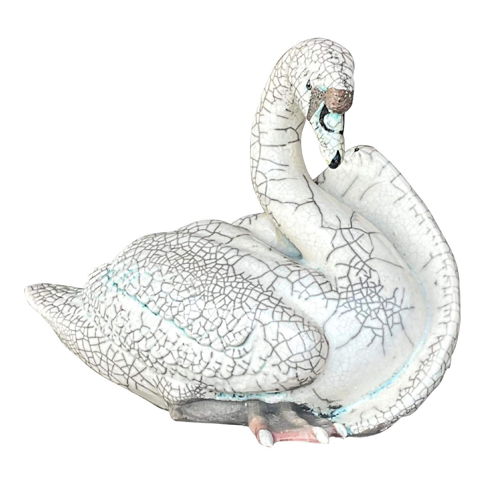 Vintage Bohemian Crackle Glazed Ceramic Swan in Alabaster (1 of 8)