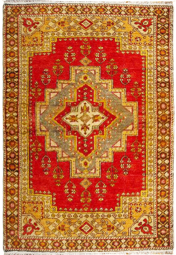 4'3 x 6'5 Handmade Red Russian Kazak Rug with Geometric Patterns (1 of 5)