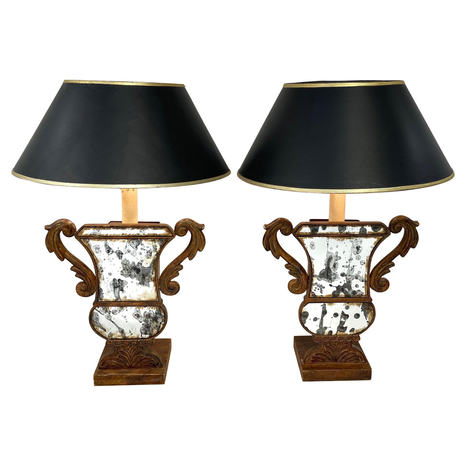 Elegant Set of 2 Neoclassical Eglomise Mirrored Urn Lamps (1 of 7)