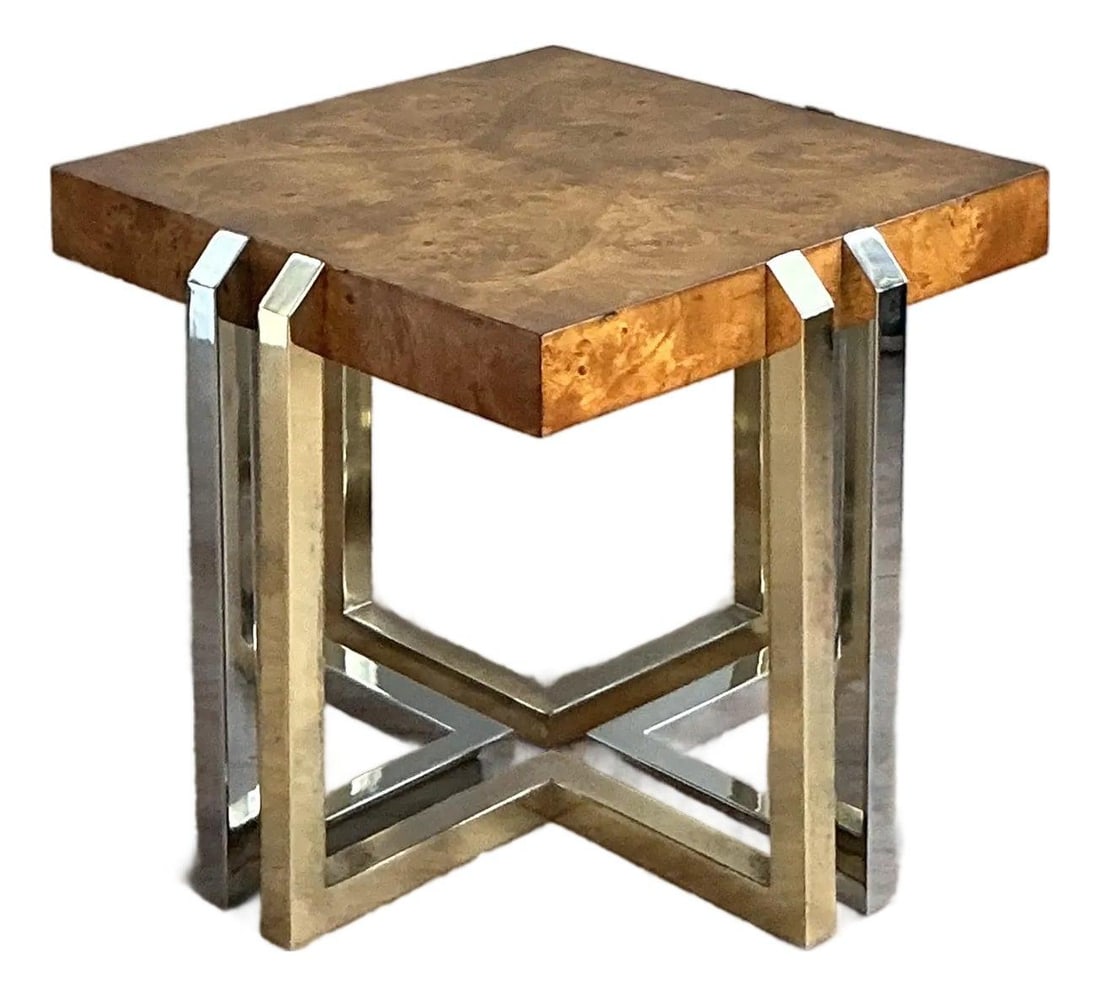 Vintage 1970s Burl Wood and Mixed Metals Side Table (1 of 9)