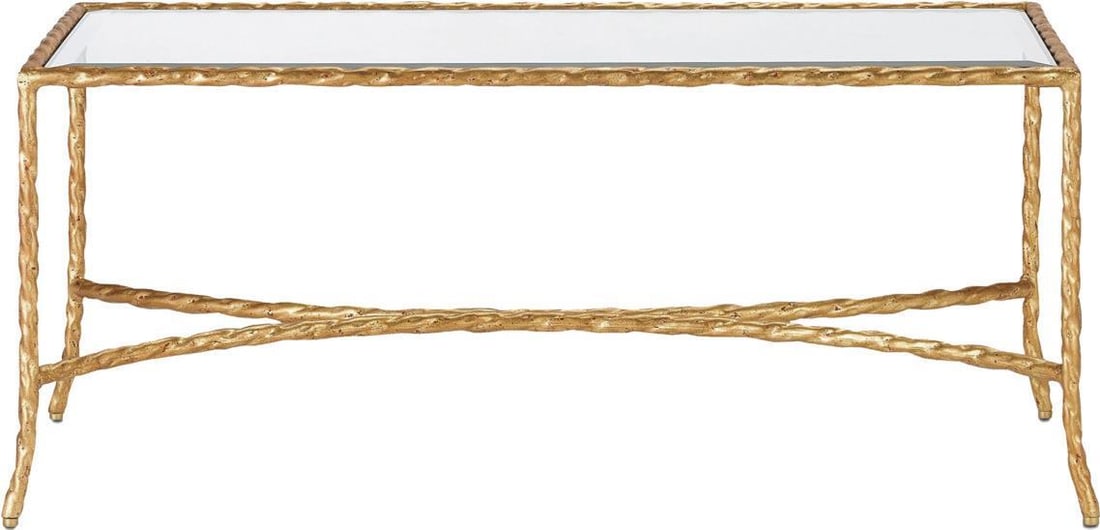 Currey Mid-Century Gilt Bronze Cocktail Table with Glass Top (1 of 3)