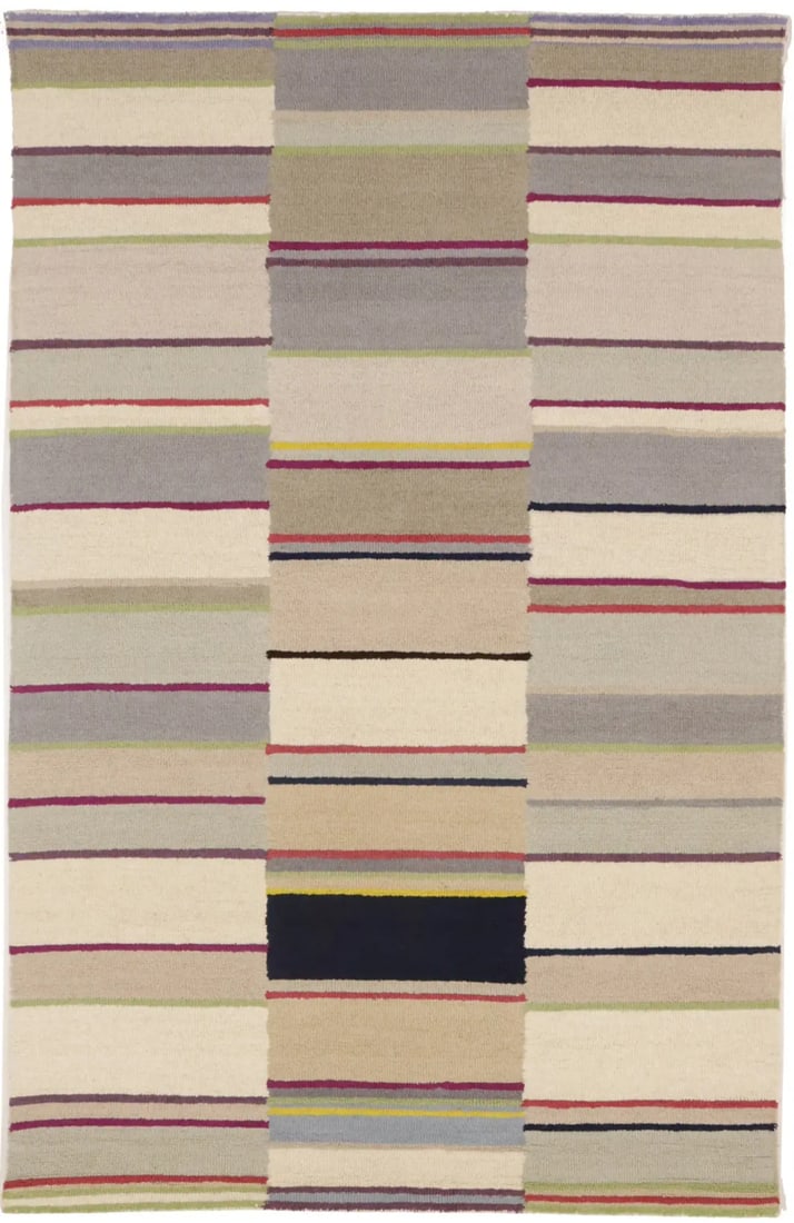 Hand-Tufted Multicolored Striped Wool Area Rug 5x8 ft Modern Design (1 of 14)