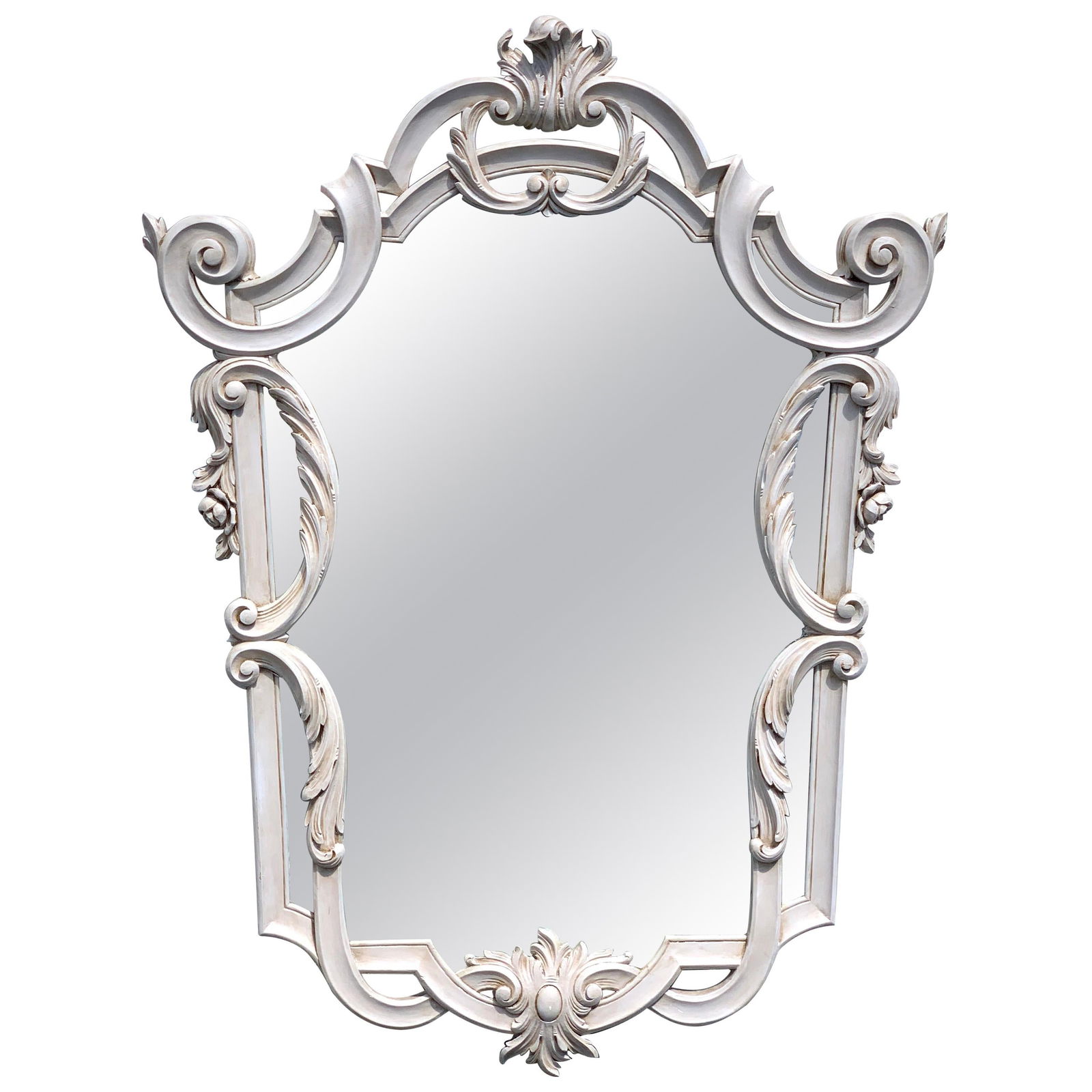 Neoclassical Grey Painted Shield Mirror 60 x 45 in France 1960s (1 of 5)