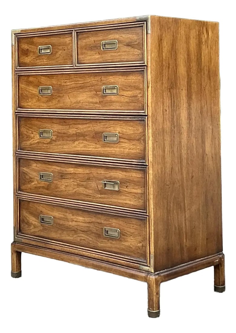 Henredon Vintage Campaign Tall Chest of Drawers Brass Pulls 36.75x19.25x48 (1 of 7)