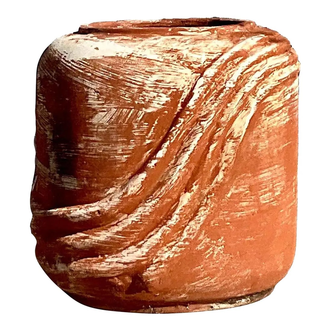 Vintage Terracotta Cylinder Planter with Curved Ridges 19" (1 of 10)