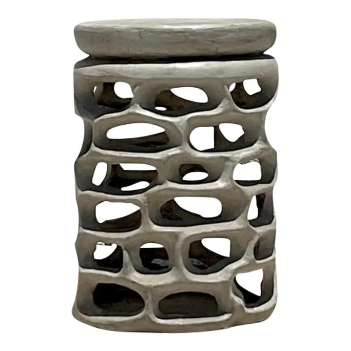 Vintage Coastal Gray Resin Low Stool Classic Americana Design (1 of 7)