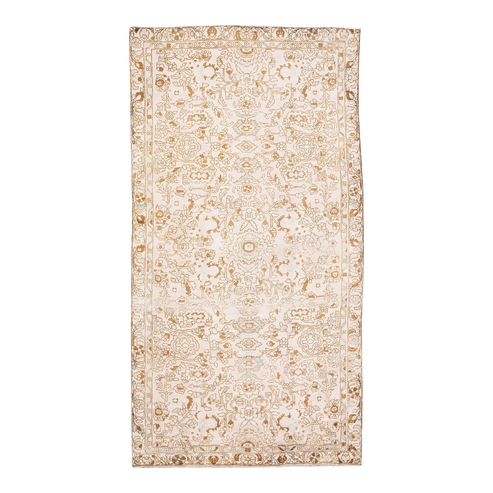 Vintage Persian Hamadan Handmade Floral Wool Rug 5'1 x 9'6 Beige: Vintage Persian Hamadan Handmade Floral Wool Rug 5'1 x 9'6 Beige This exquisite vintage Persian Hamadan rug features a beautifully hand-knotted design, showcasing a soft beige field adorned with an in