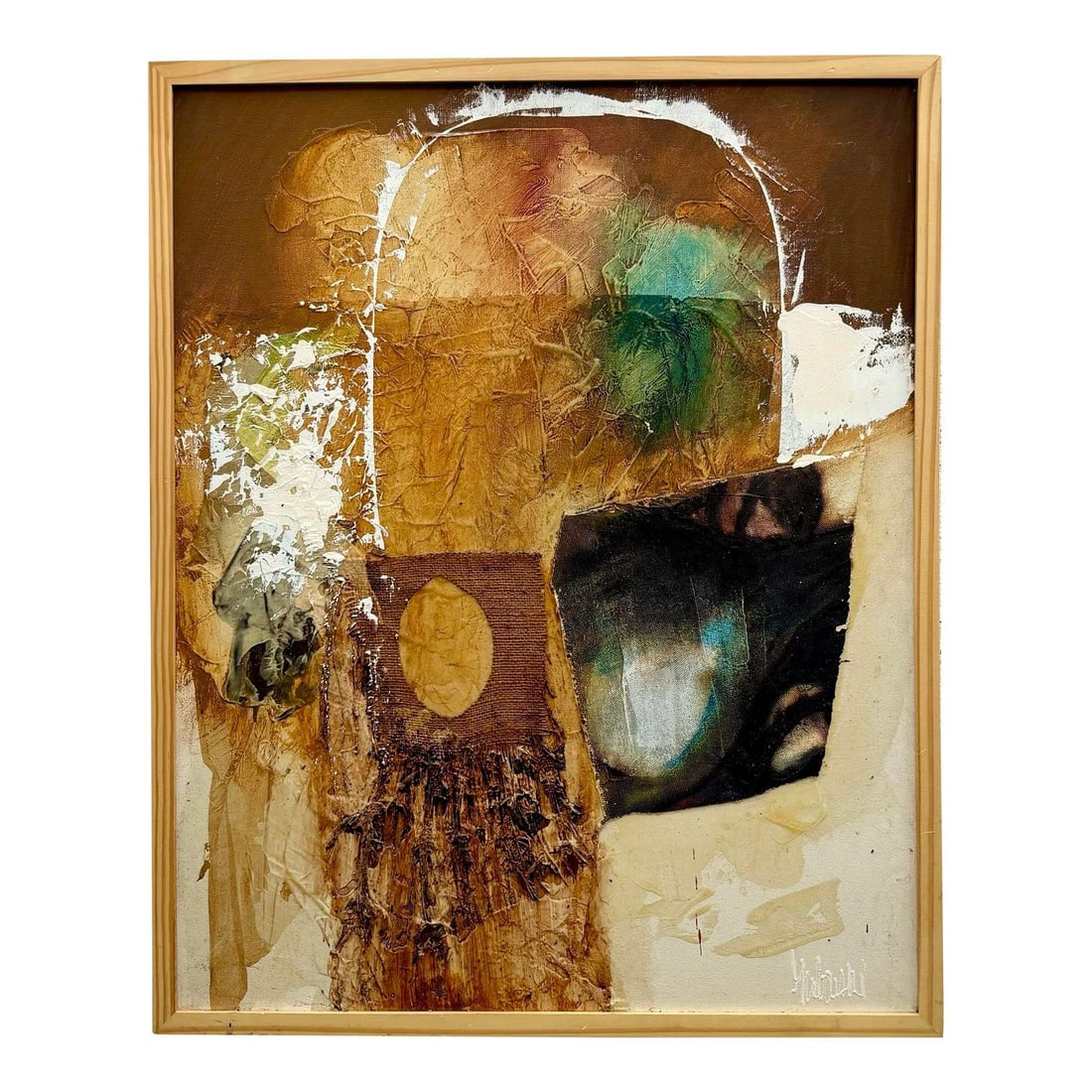 Vintage Boho Abstract Mixed-Media Painting in Wooden Frame (1 of 9)