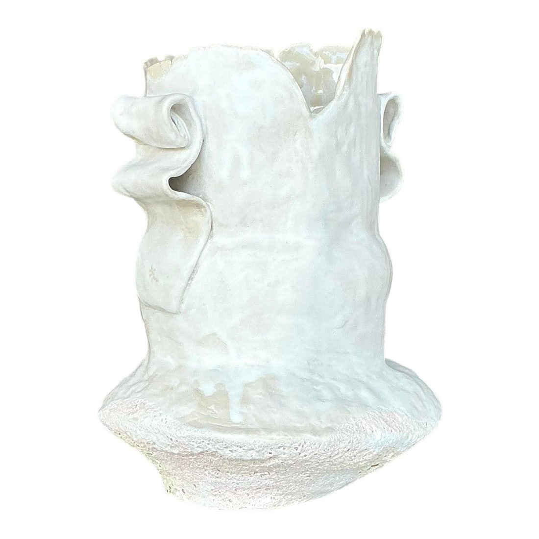 Vintage Boho Studio Pottery Vase with Ruffled Rim and Loop Handles (1 of 7)