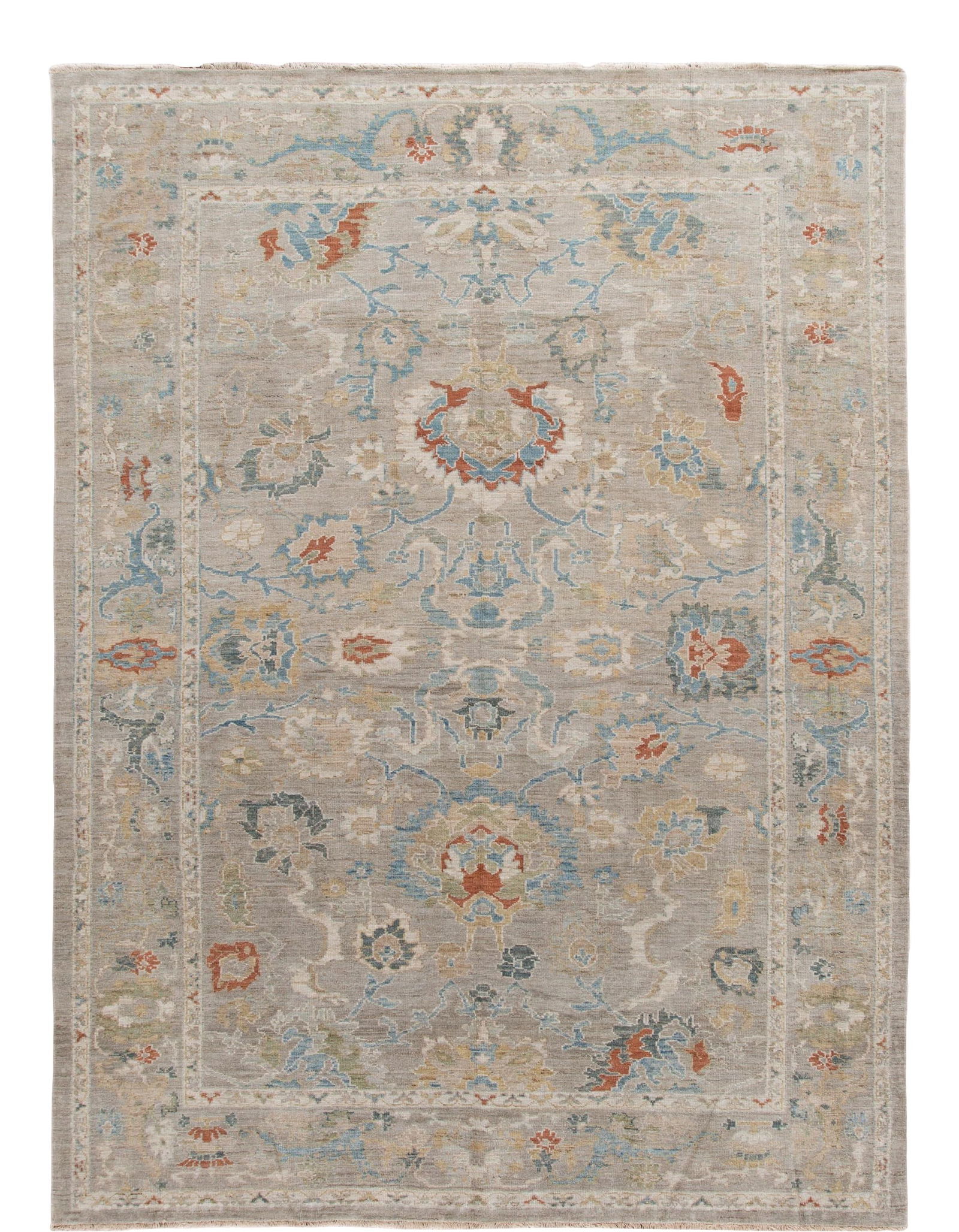 Elegant Gray Sultanabad Handmade Floral Wool Rug 8'6 x 11'5: Elegant Gray Sultanabad Handmade Floral Wool Rug 8'6 x 11'5 Enhance your living space with this exquisite Modern Gray Sultanabad Handmade Floral Wool Rug. Featuring a stunning gray field adorned with