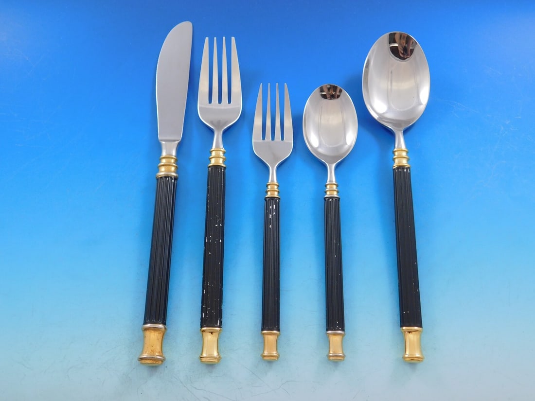 Sasaki Tucano Black Gold Stainless Steel Flatware Set 50 Pc (1 of 5)