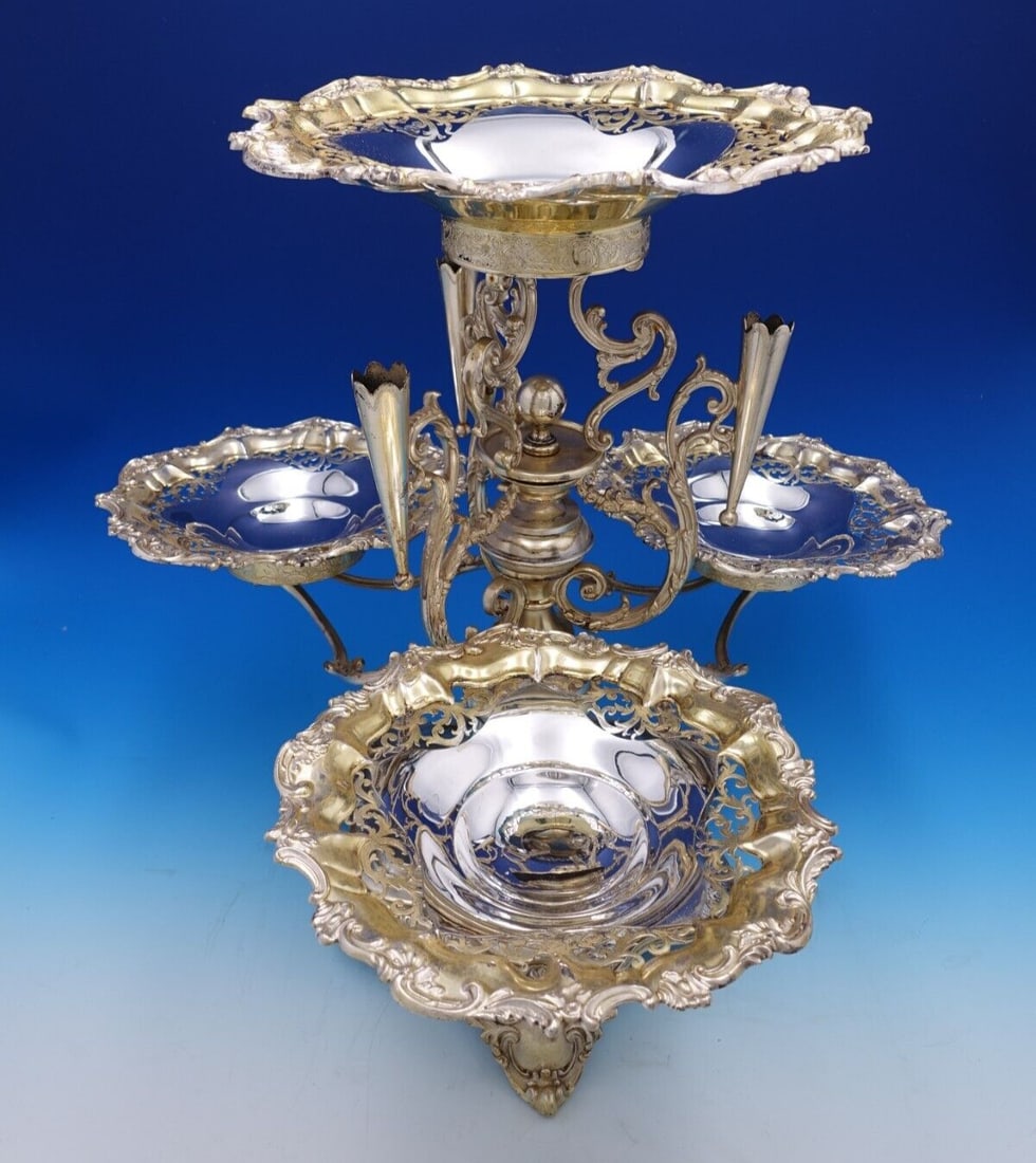 Joseph Rogers & Sons Queens Silverplate Epergne 1890 with Shell Motif (1 of 15)