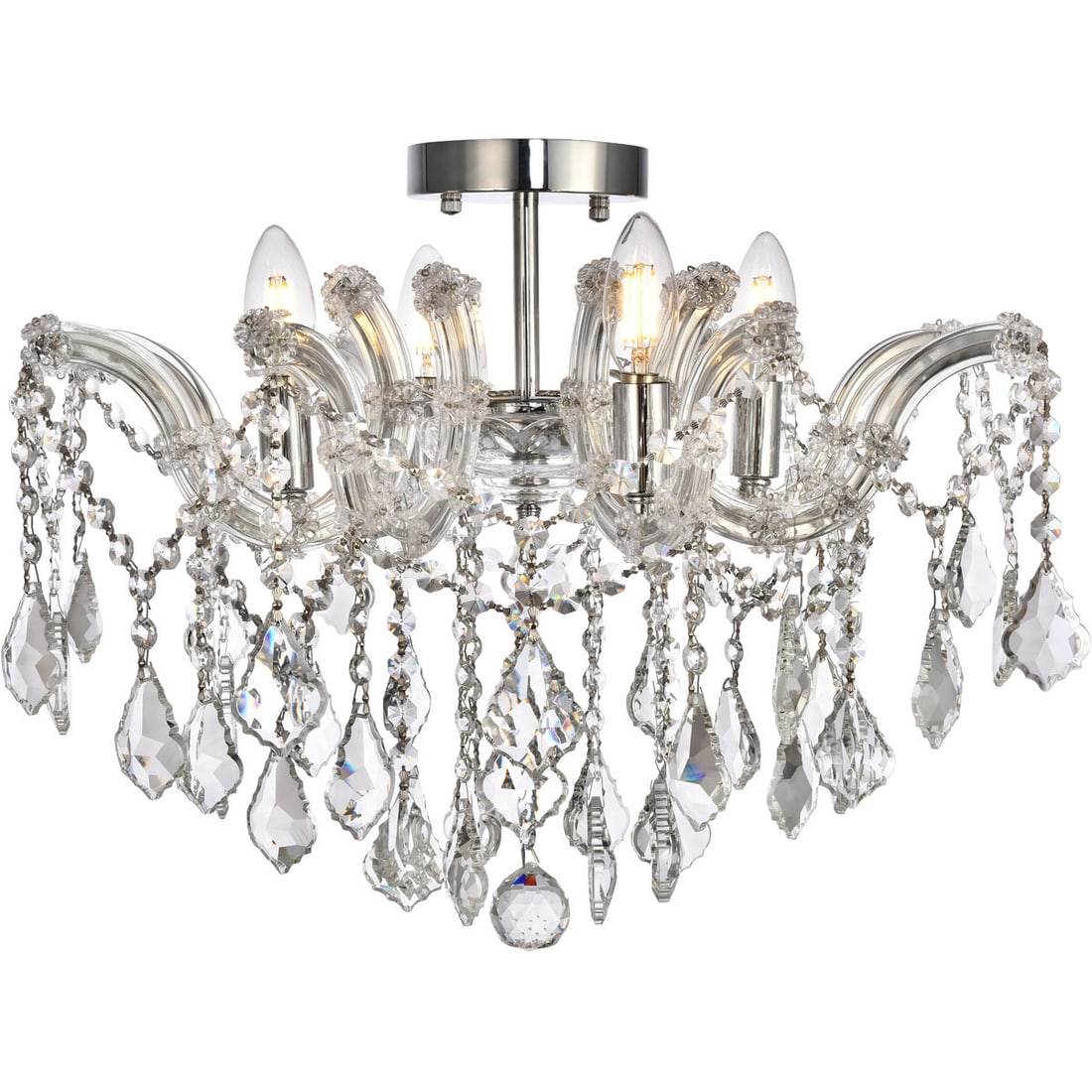 Maria Theresa 4 Light Chrome Flush Mount Crystal Chandelier: Maria Theresa 4 Light Chrome Flush Mount Crystal Chandelier Elevate your space with the stunning Maria Theresa 4-Light Flush Mount Chandelier. This traditional chandelier features a captivating design