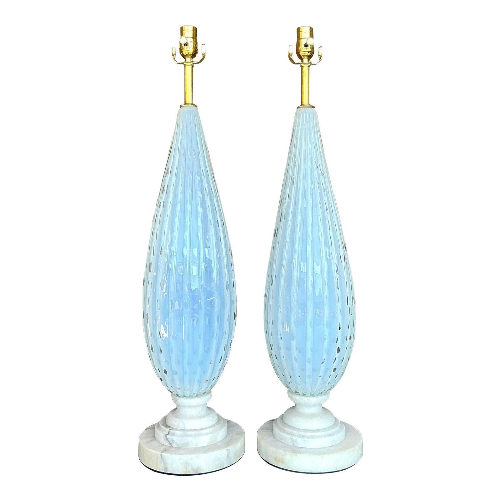 Pair of Vintage Italian Murano Glass Table Lamps on Marble Bases (1 of 10)