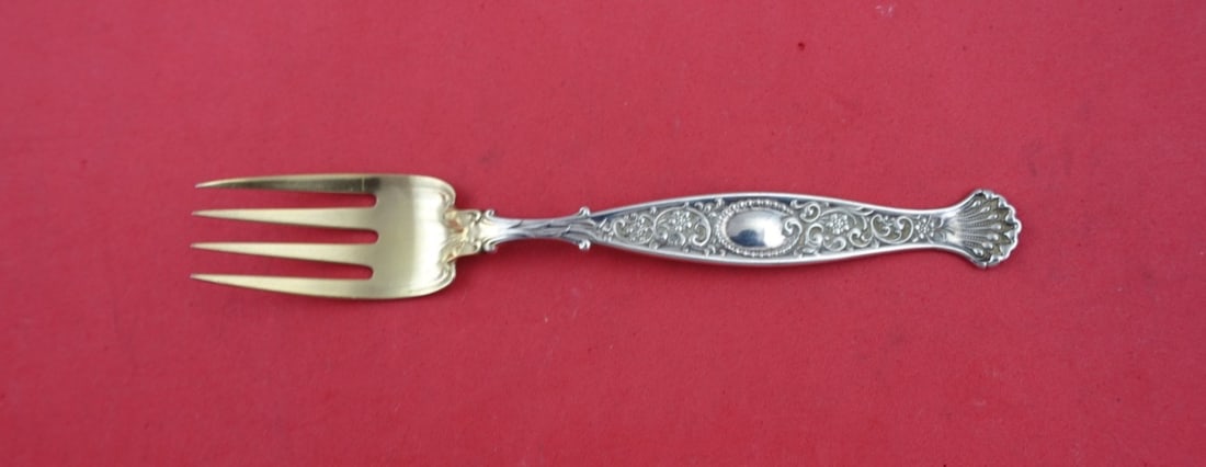 Whiting Hyperion Sterling Silver 4-Tine Pastry Fork Gold Washed (1 of 2)