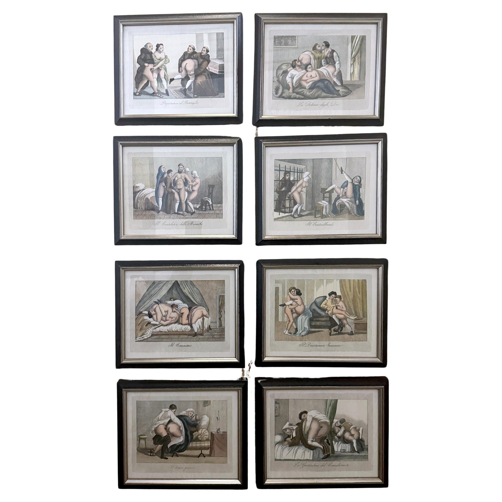 Set of 8 Italian Baroque Erotic Prints Aristocrats Monks Nuns: Set of 8 Italian Baroque Erotic Prints Aristocrats Monks Nuns Discover a captivating suite of 8 Italian Baroque-style erotic prints from the 20th century, showcasing provocative scenes featuring compr