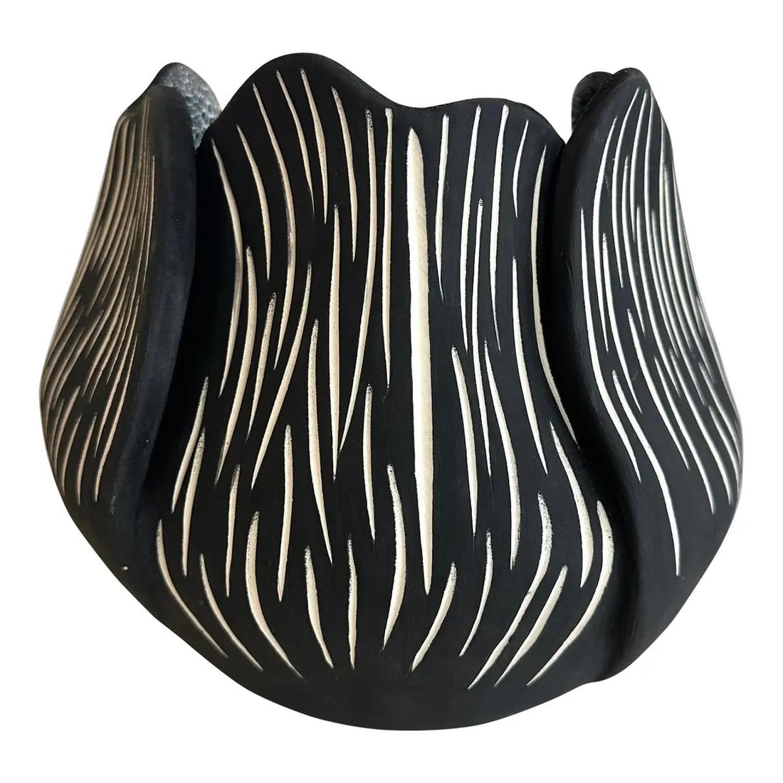 Black Ceramic Vase with Botanical Relief and Crackle Glaze Interior (1 of 5)