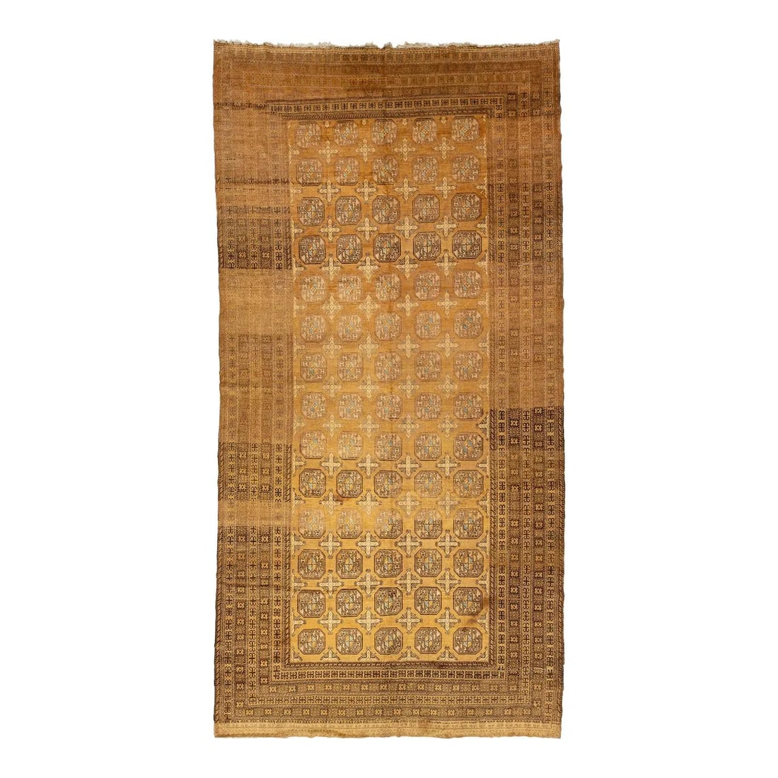 Antique Afghan 8'9 x 17'5 Wool Rug Tan Gul Motif (1 of 10)