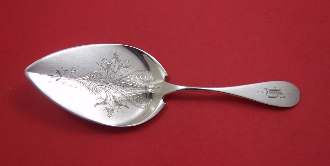 Vanderslice Coin Silver Pie Server Flat Handle Bright-Cut 9 1/8 Inch (1 of 1)