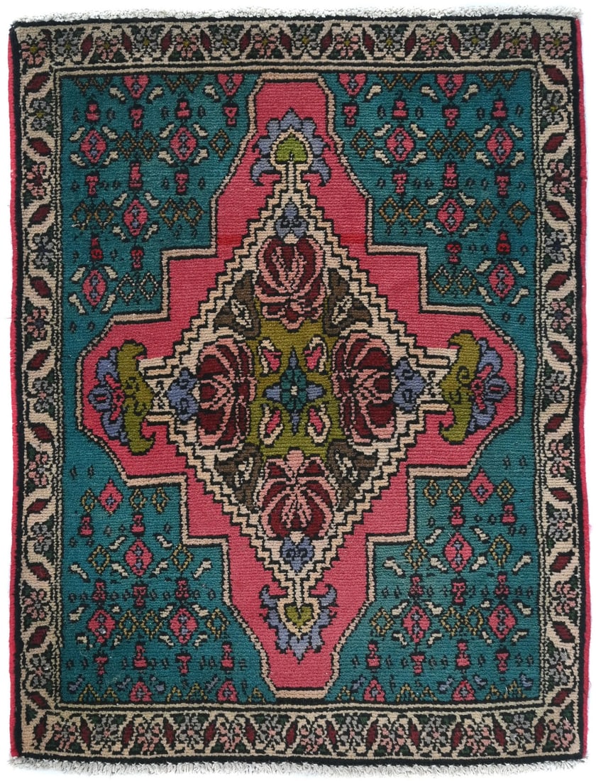 1'10 x 2'5 Vintage Hand-Knotted Oriental Rug Floral Design Wool (1 of 12)