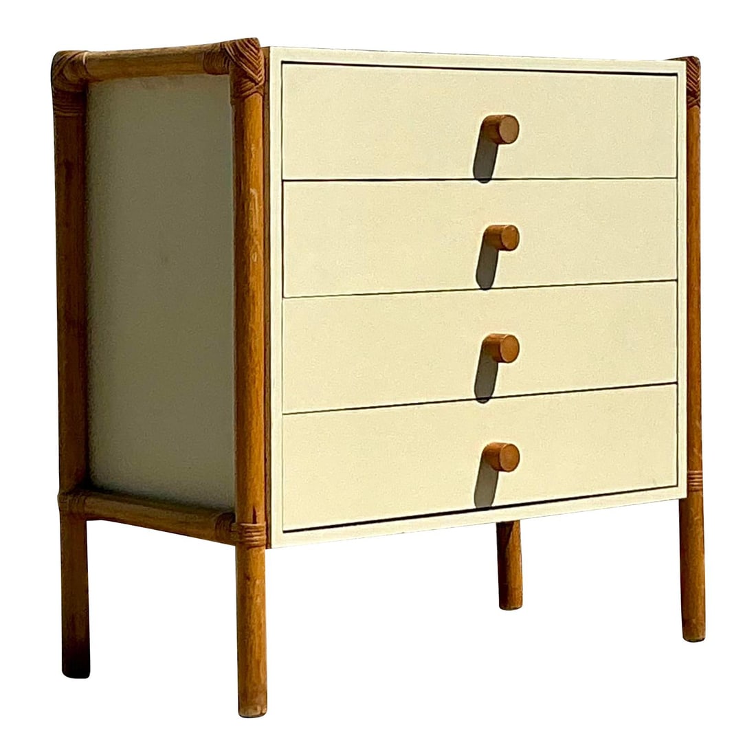 Vintage Boho Rattan Laminate Chest of Drawers Linen Color (1 of 7)