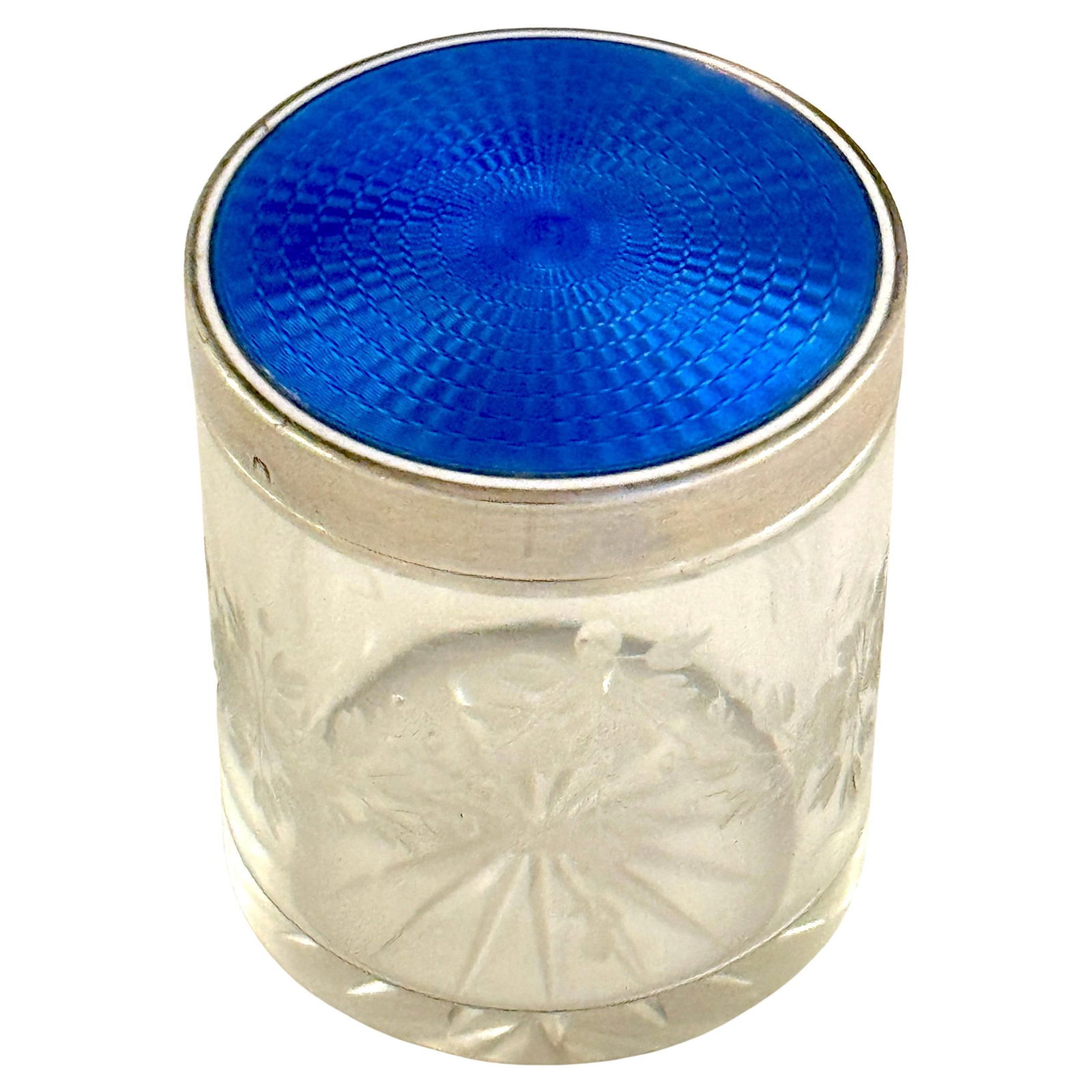 Art Deco French Silver Table Box with Deep Blue Guilloche Enamel (1 of 10)