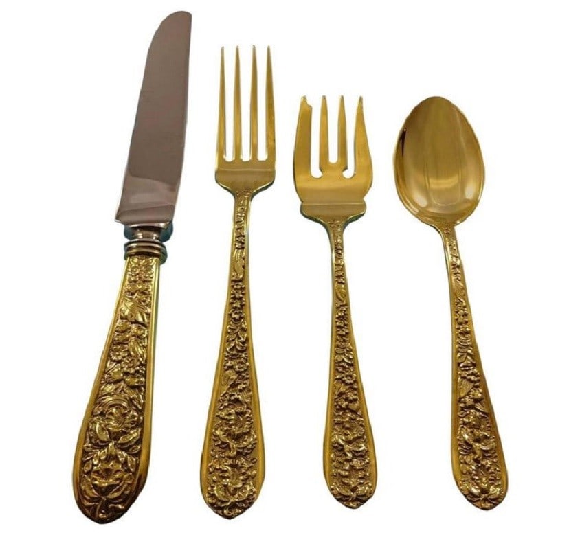 Stieff Corsage Vermeil Gold Sterling Silver Flatware Set 48 Pieces (1 of 6)
