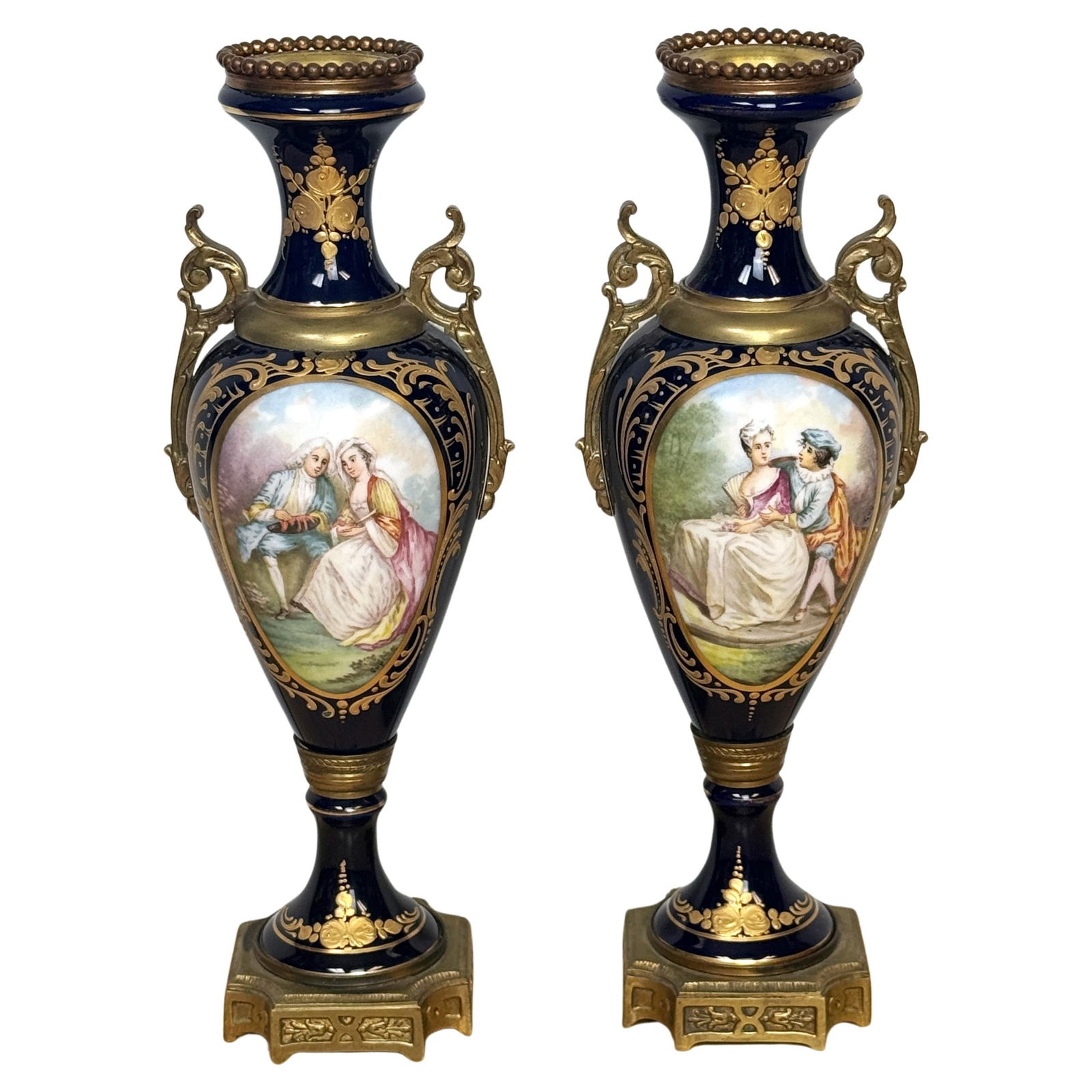 Set of 2 Louis XVI Cobalt Sevres Ormolu Mounted Vases (1 of 14)