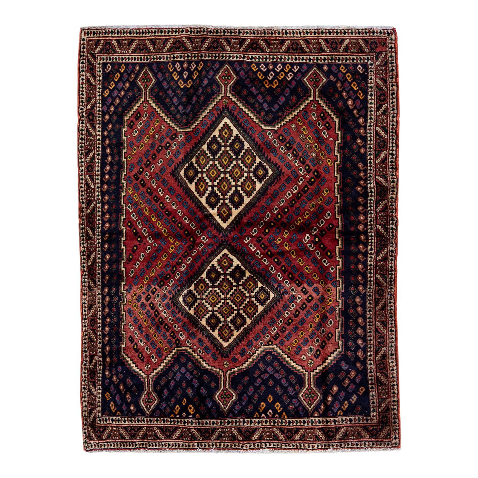 Vintage Handmade Shiraz Red Geometric Wool Rug 4'7" x 6'0" (1 of 10)