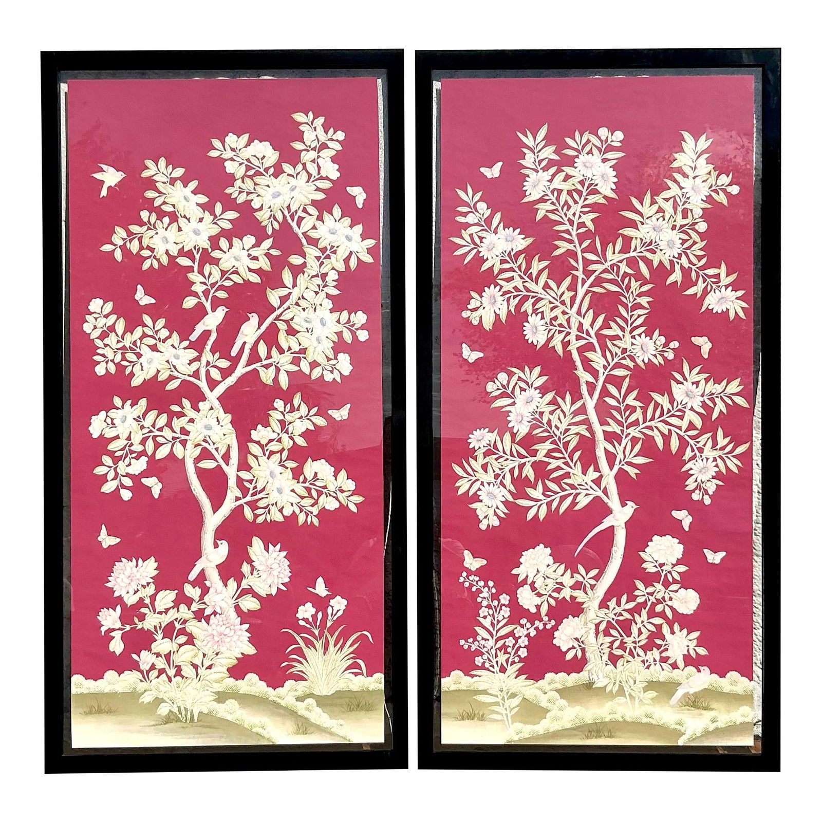 Vintage Gracie Chinoiserie Paper Panels Pair in Black Lacquer (1 of 10)