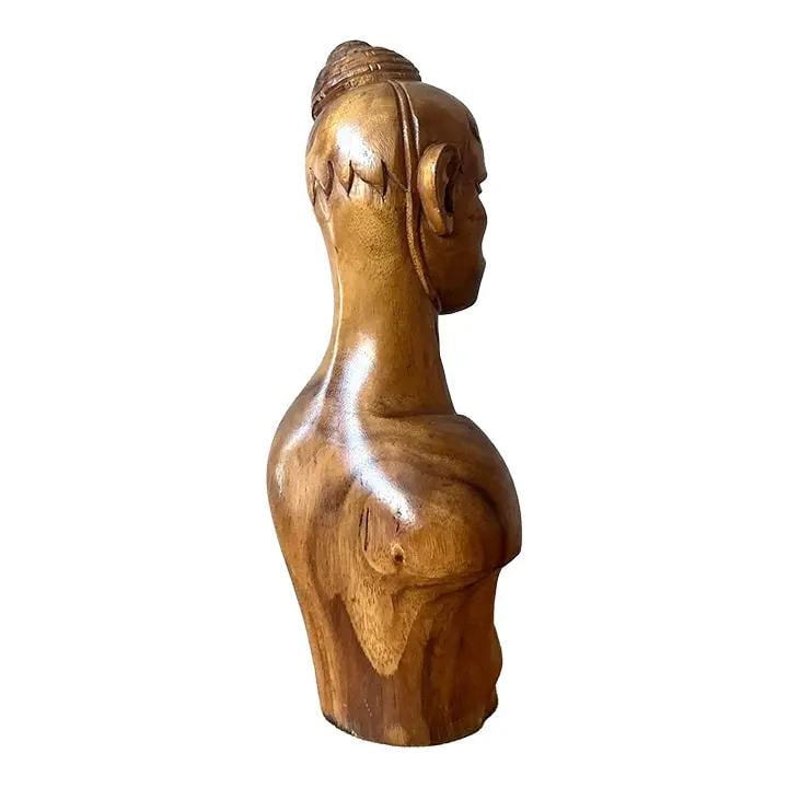Vintage Hand-Carved Wooden Bust Art Deco Female Figure (1 of 7)