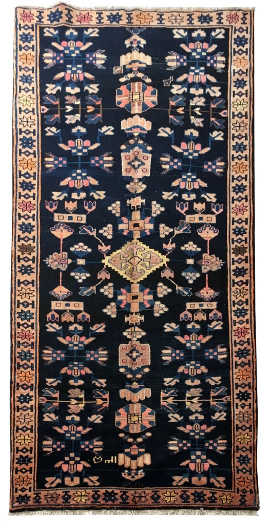 Handcrafted 5.6 x 10.1 Persian Hamadan Rug Dark Blue Wool (1 of 6)