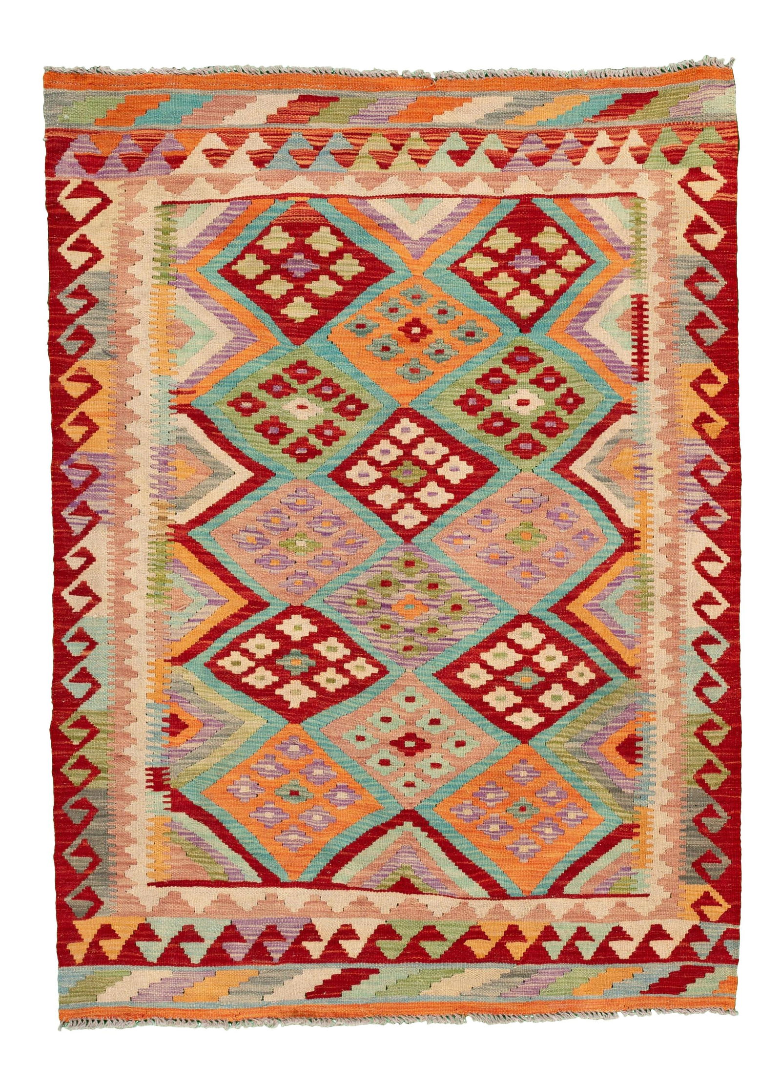 Vibrant Hand-Woven Modern Kilim Rug 4'2'' x 5'8'' Wool (1 of 8)