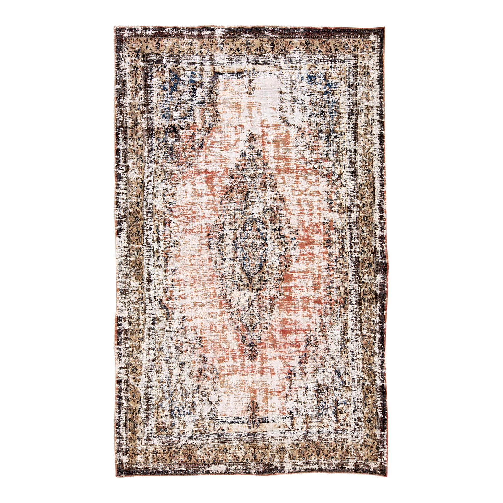Vintage Persian Mahal Medallion Wool Rug 11'5 x 18'9 Rust Distressed: Vintage Persian Mahal Medallion Wool Rug 11'5 x 18'9 Rust Distressed This exquisite Vintage Mahal Handmade Medallion Motif Rug showcases the artistry of hand-knotting with its rich rust field and trad