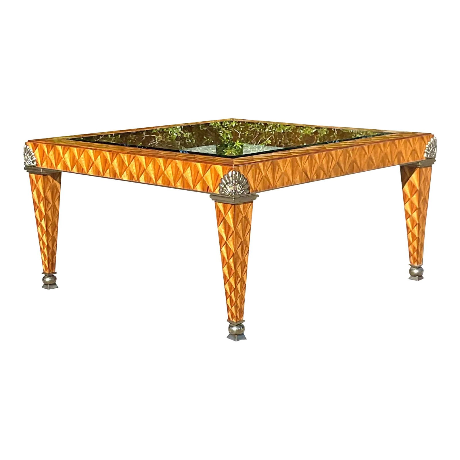 Vintage Regency Maitland Smith Inlay Coffee Table Chocolate Wood 42.75": Vintage Regency Maitland Smith Inlay Coffee Table Chocolate Wood 42.75" Experience the timeless elegance of this vintage Regency Maitland Smith Inlay Coffee Table, showcasing meticulous inlay work tha