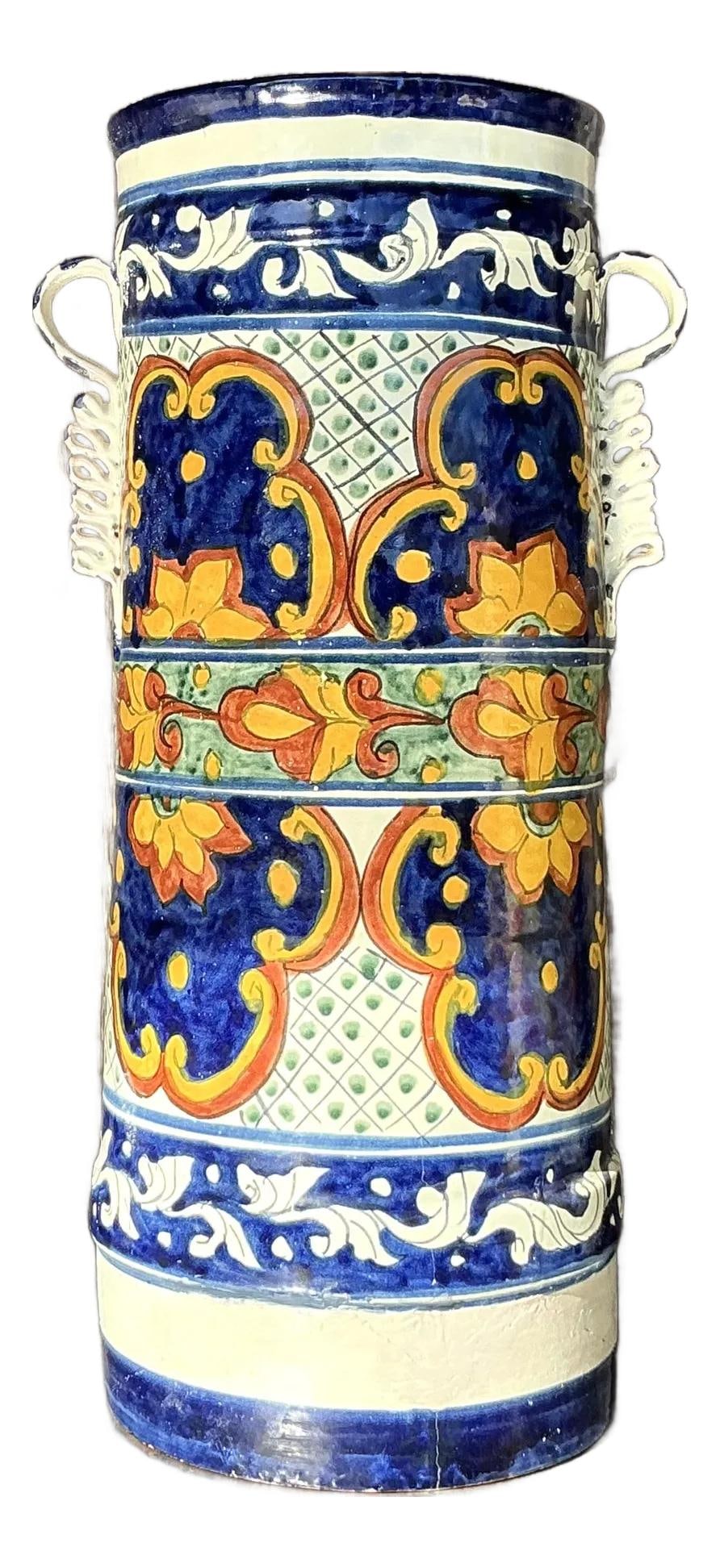 Vintage Boho Ceramic Hand Painted Umbrella Stand 20.75" Tall (1 of 4)