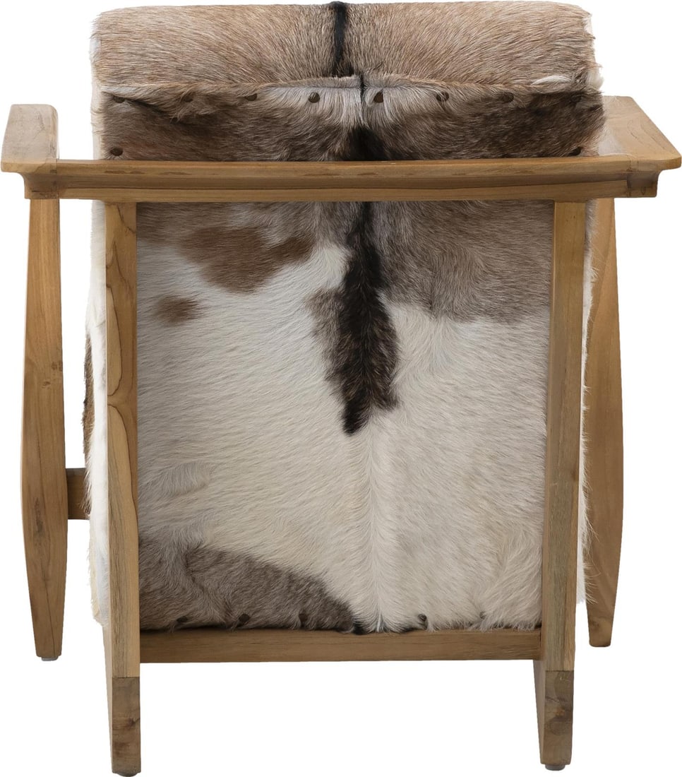 Naela Teak Wood Occasional Chair with Goat Hide: Naela Teak Wood Occasional Chair with Goat Hide Introducing the Rustic Charm of Naela Teak and Hide Chair, a stunning occasional chair that combines natural materials with elegant design. This chair f