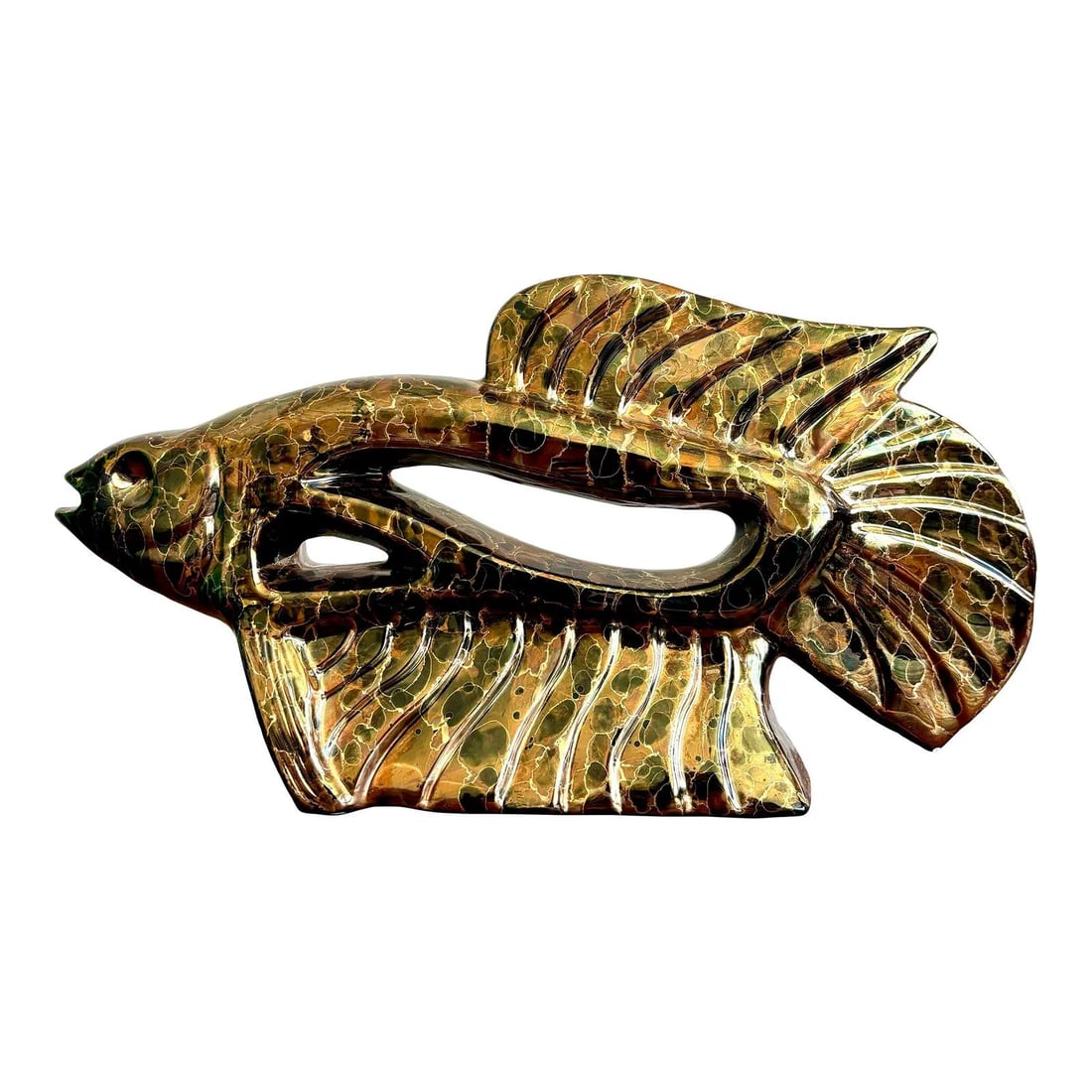 Vintage Boho Iridescent Ceramic Fish Sculpture (1 of 9)