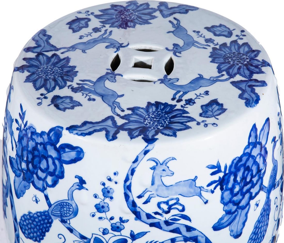 Hand-Crafted Blue White Ceramic Chinoiserie Garden Stool (1 of 4)