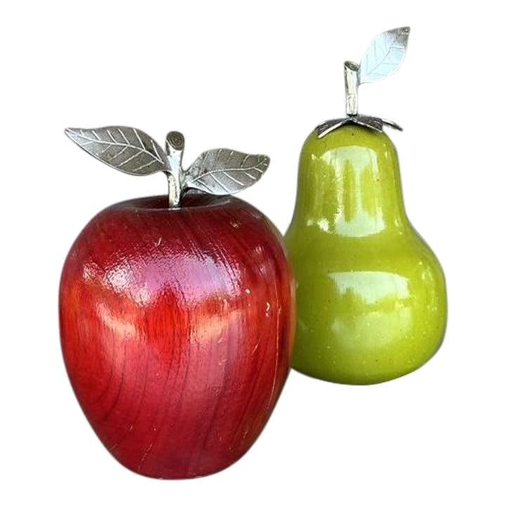 Vintage Set of 2 Hand-Carved Wooden Fruit Sculptures (1 of 5)