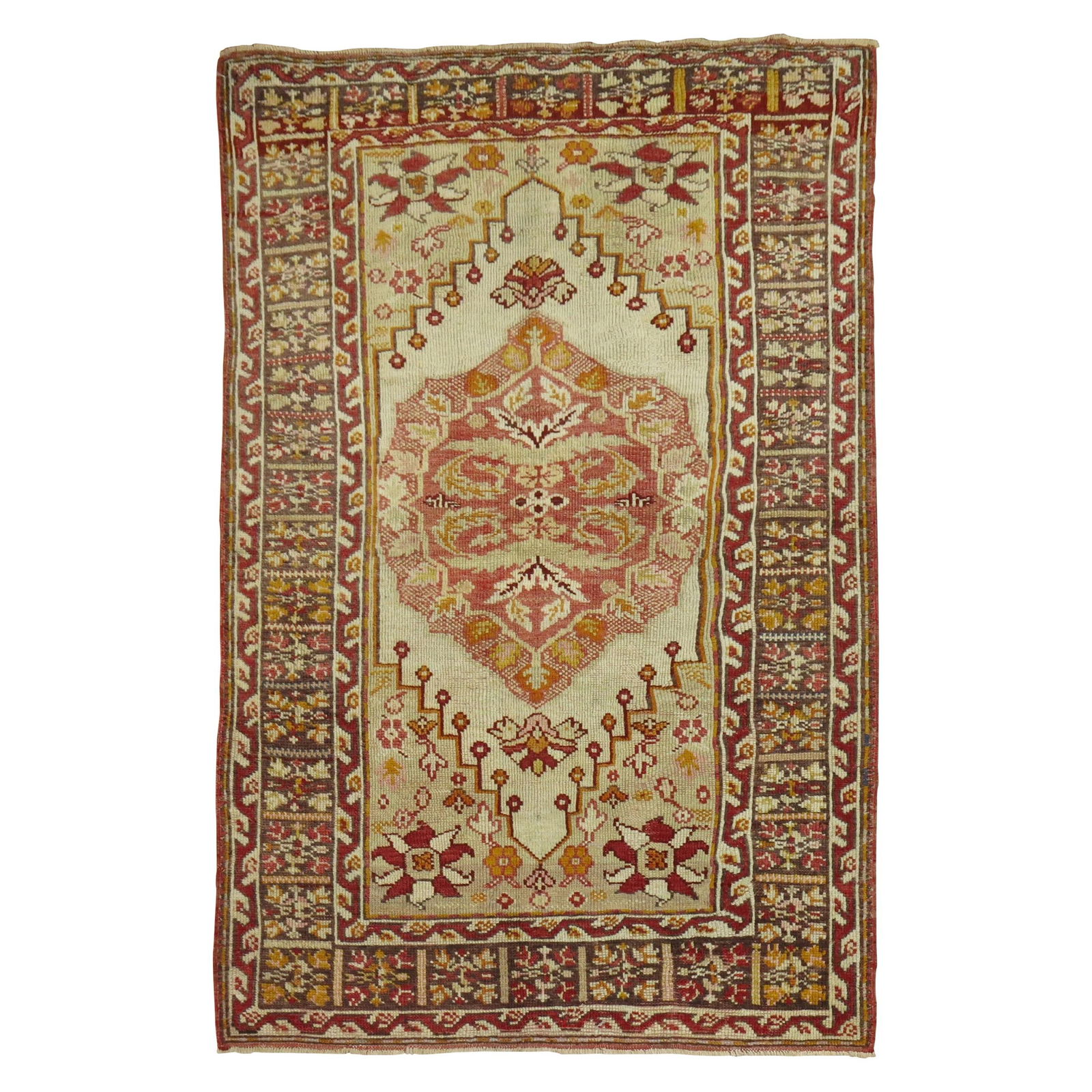 Zabihi Antique Ivory Turkish Scatter Rug 39 x 57 Gothic Hand-Woven Wool: Zabihi Antique Ivory Turkish Scatter Rug 39 x 57 Gothic Hand-Woven Wool This exquisite scatter size rug from the Zabihi Collection showcases a stunning Gothic style with a beautiful interplay of ivory