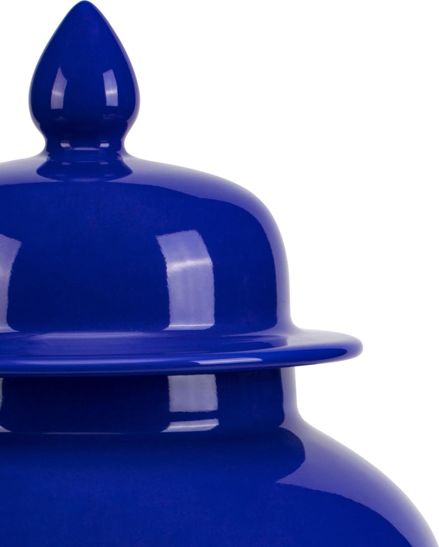 Ocean Blue Porcelain Medium Temple Jar Decorative Accent by Currey: Ocean Blue Porcelain Medium Temple Jar Decorative Accent by Currey This medium-sized temple jar features a striking ocean blue porcelain finish, offering a classic decorative accent suitable for a var