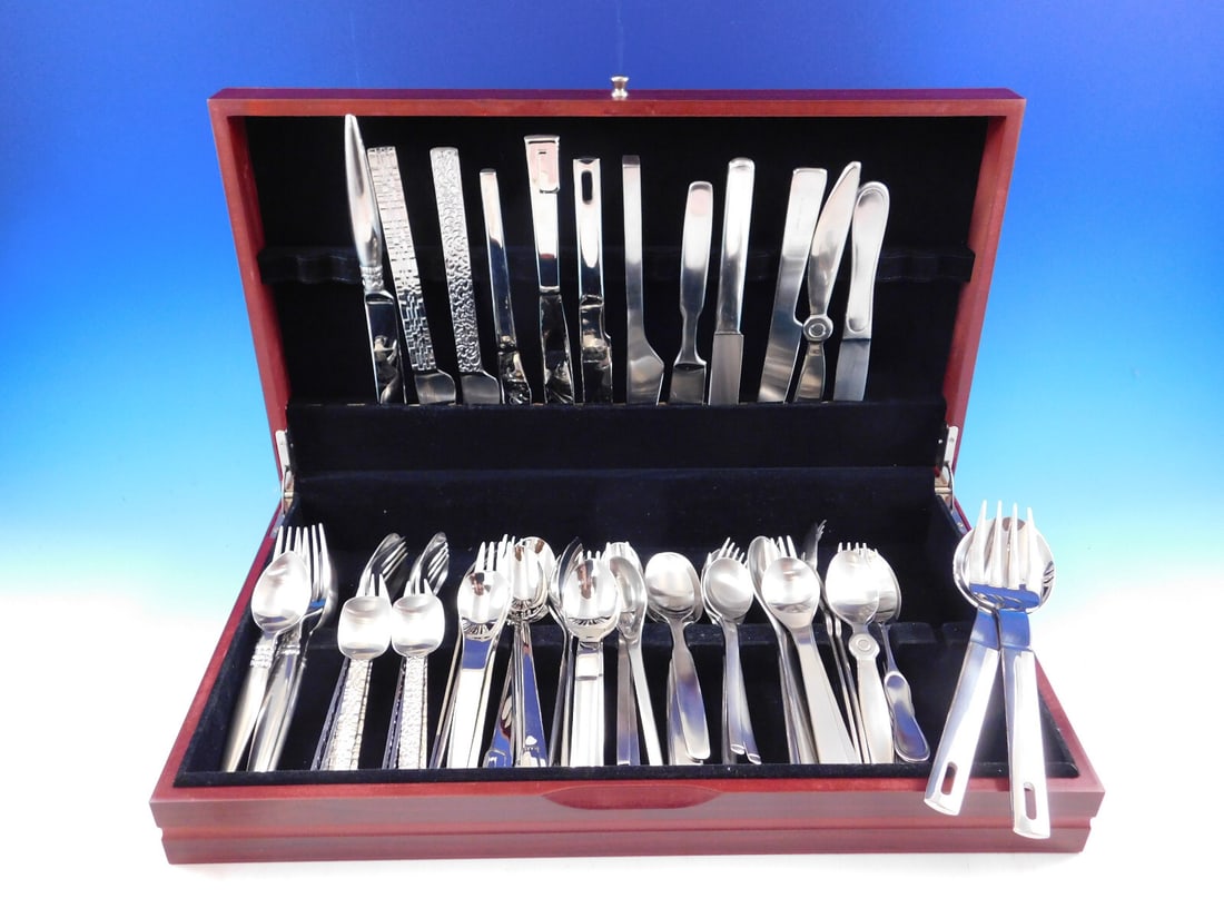 Designer Stainless Steel Flatware Set 62 Pieces Service for 12 Modern Patterns (1 of 8)