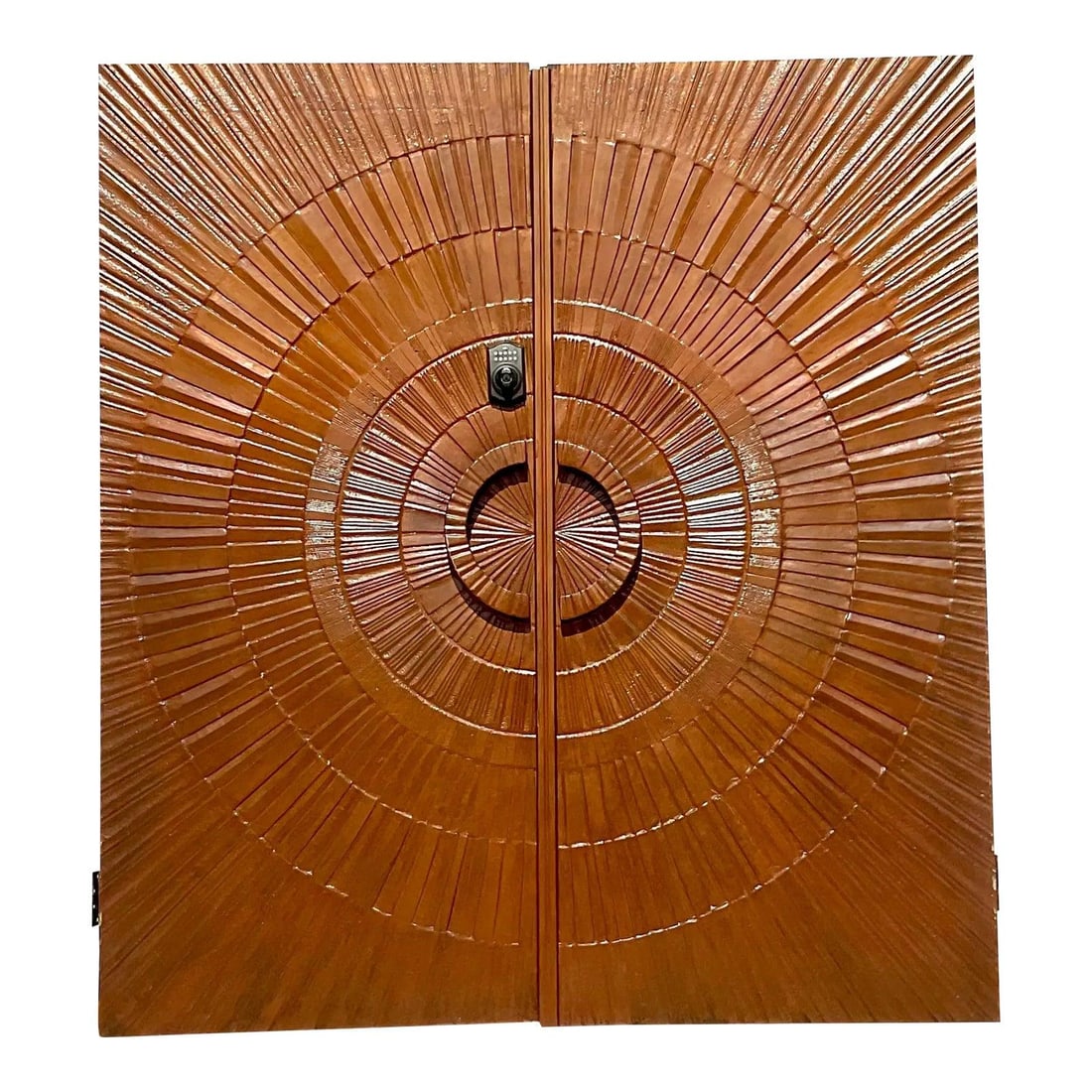 Vintage 1971 Boho Heroic Sunburst Bronzed Resin Wood Doors Pair (1 of 9)