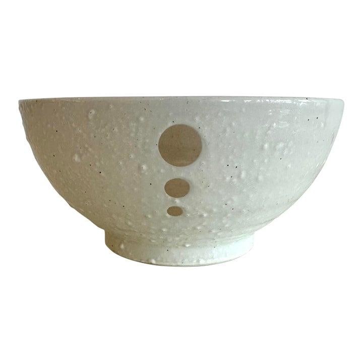 Mid-Century Modern Off-White Ceramic Bowl With Circular Cutout Accents (1 of 5)