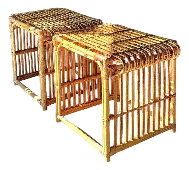 Charming Vintage Boho Rattan Side Tables - 1970s Coastal Pair (1 of 10)
