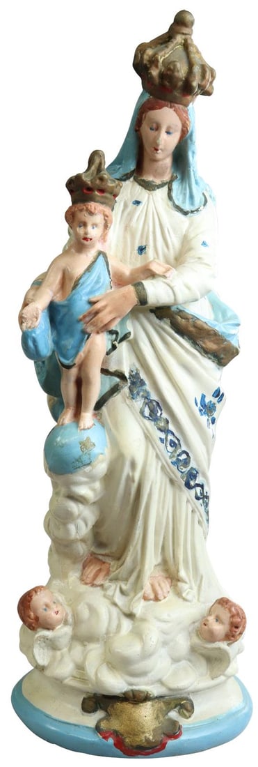 1900 Celestial Blue Madonna Chalkware Sculpture Our Lady of Victory (1 of 15)